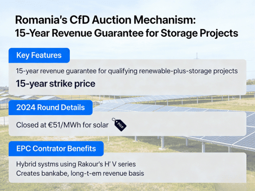Romania CfD scheme offers 15 year revenue guarantee for solar and battery storage projects with €51 per MWh strike price